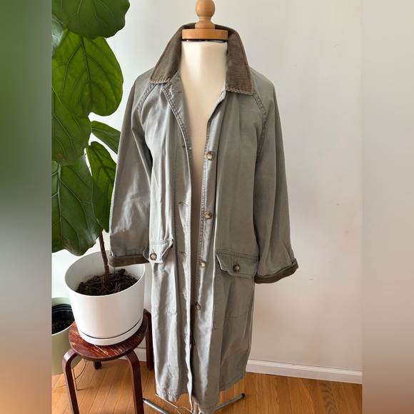 Rare Vintage 90 LL Bean Gray Barn Coat Corduroy Collar Oversized Workwear Jacket - Picture 4 of 9